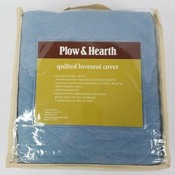 Plow & Hearth Quilted Loveseat Cover Light Blue Imitation Suede Fabric - Picture 1 of 5